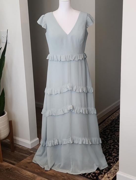 Revelry Dresses & Skirts - Revelry Amelia Formal Chiffon Bridesmaid Dress Tiered Ruffles Sage Size 14